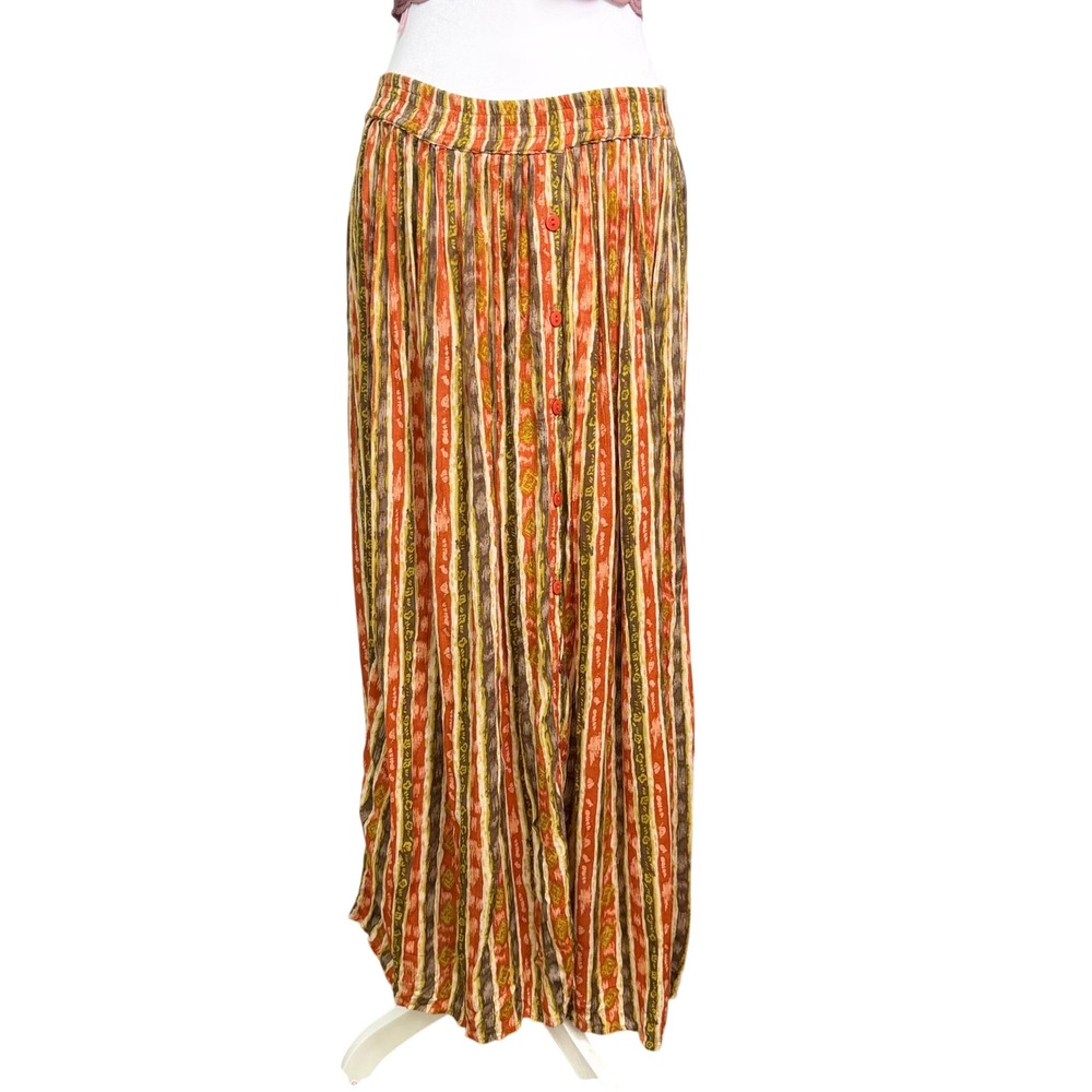 Boho Crinkle Gauze Rayon Maxi Skirt OSA Stretch India Festival Peasant Earthy
